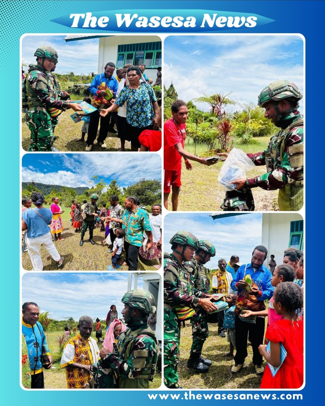 Komandan Satgas Yonif 521/DY beserta prajurit, Pendeta Yan Abisay, dan masyarakat dalam acara Komsos di Apalapsili.