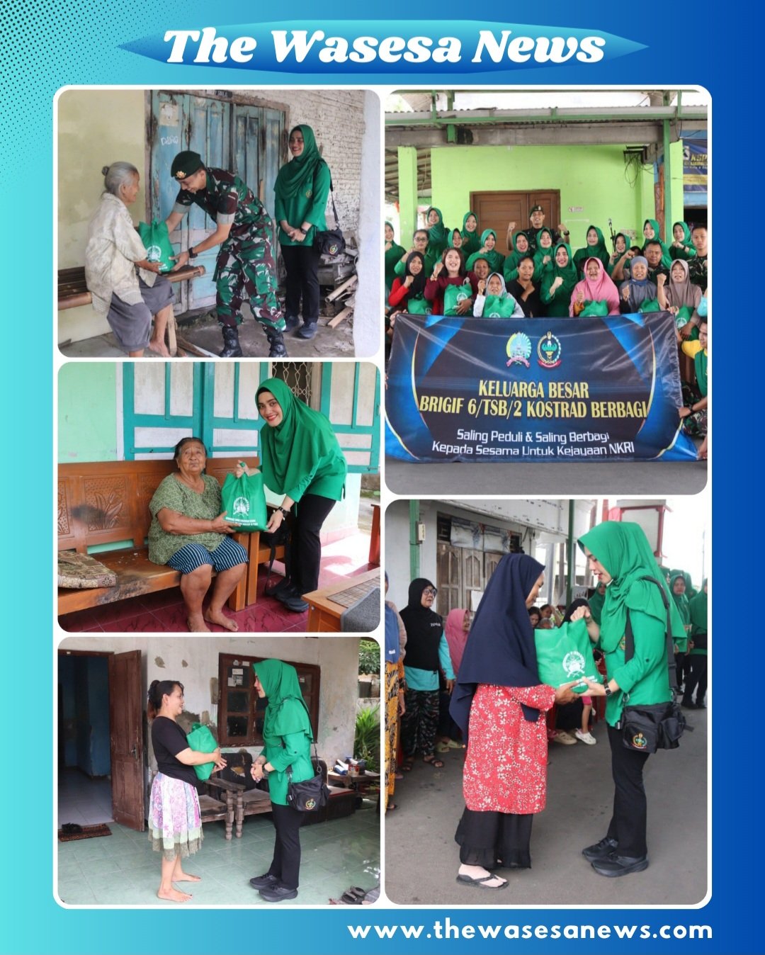 Prajurit Brigif 6/TSB/2 Kostrad bersama Persit memberikan paket sembako kepada warga Desa Triyagan Sukoharjo dalam kegiatan bakti sosial jelang Ramadhan