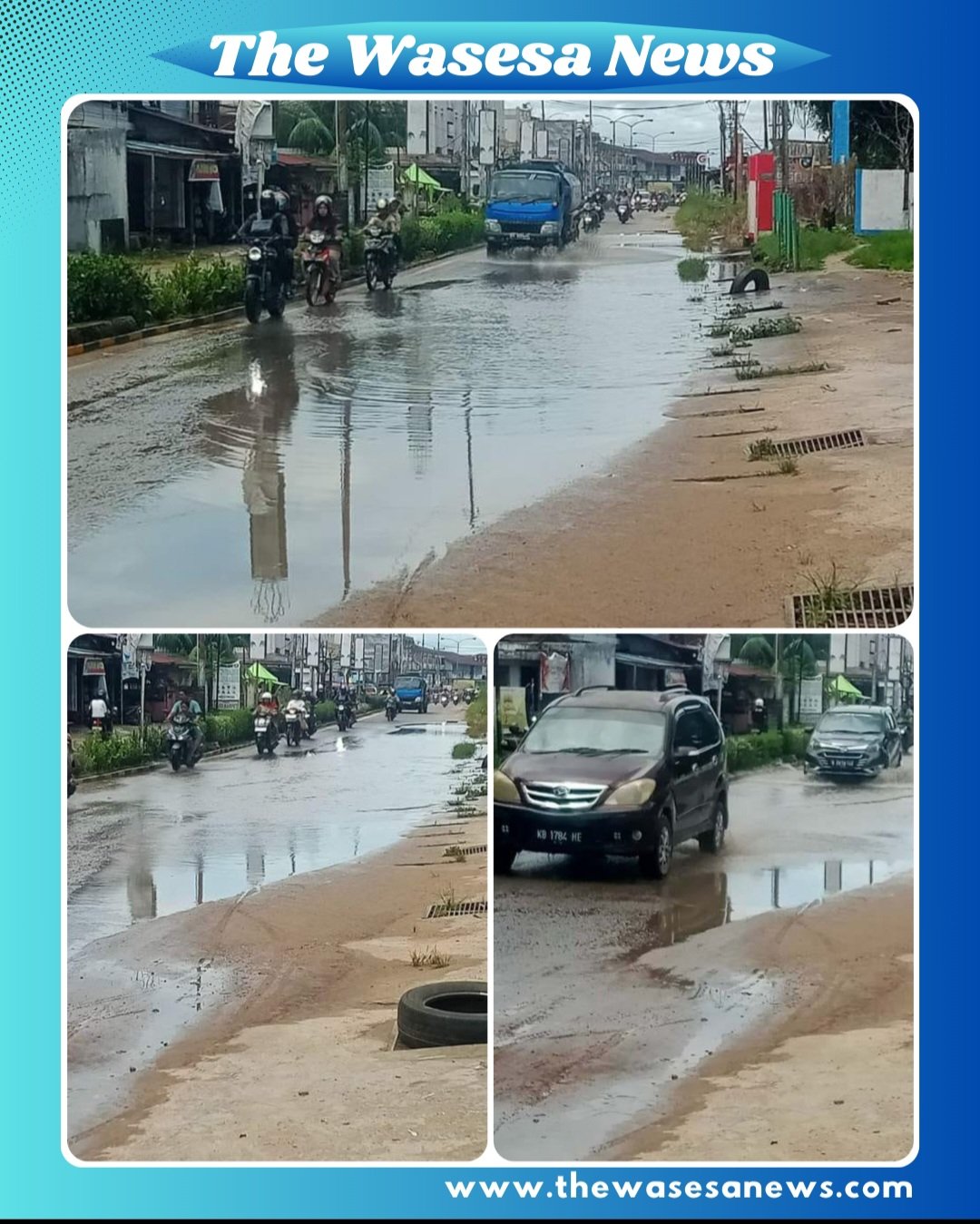 Jalan Juang Km.1 Nanga Pinoh Kabupaten Melawi tergenang air akibat hujan deras dan drainase tersumbat, Kamis (19/2/2026).