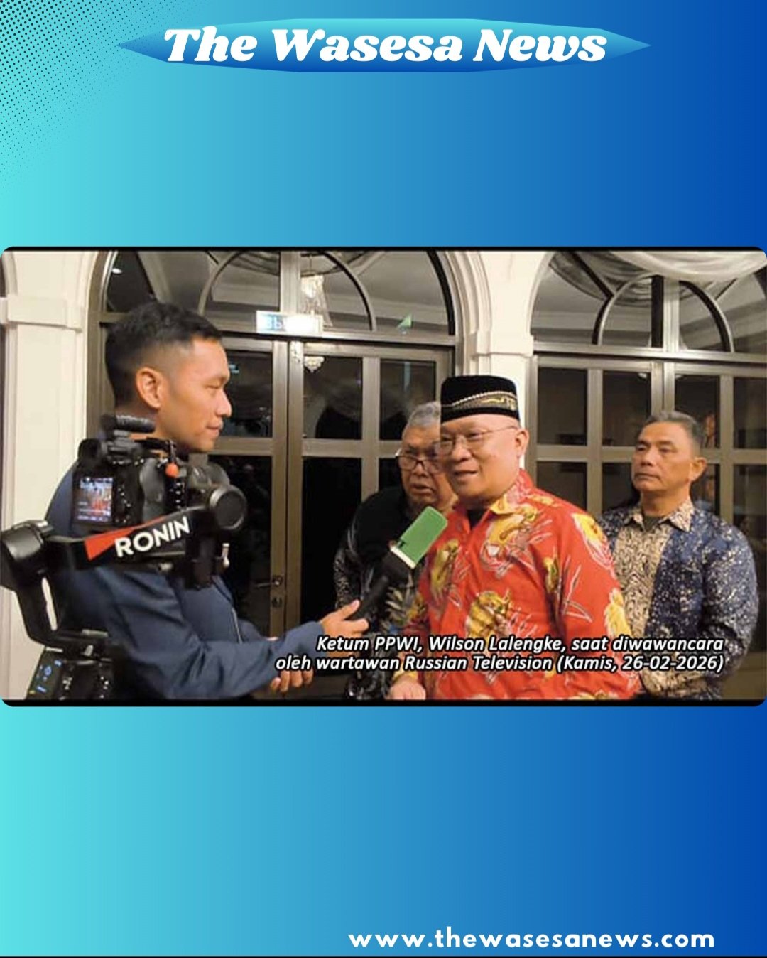 Wilson Lalengke saat memberikan pandangan tentang hubungan Indonesia-Rusia dalam wawancara Televisi Rusia pada acara buka puasa bersama yang digelar oleh Duta Besar Rusia untuk Indonesia di Jakarta, 26 Februari 2026.