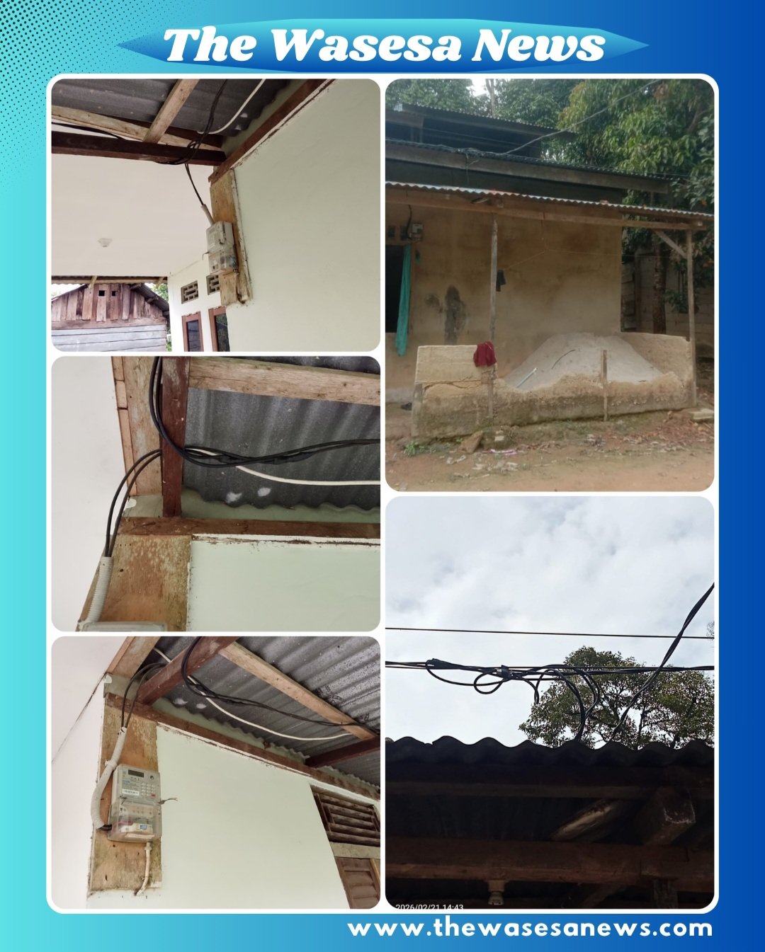 Sambungan kabel listrik berwarna hitam hanya dibalut isolasi biasa di Dusun Jungkung, Desa Sumber Karya, Bengkayang