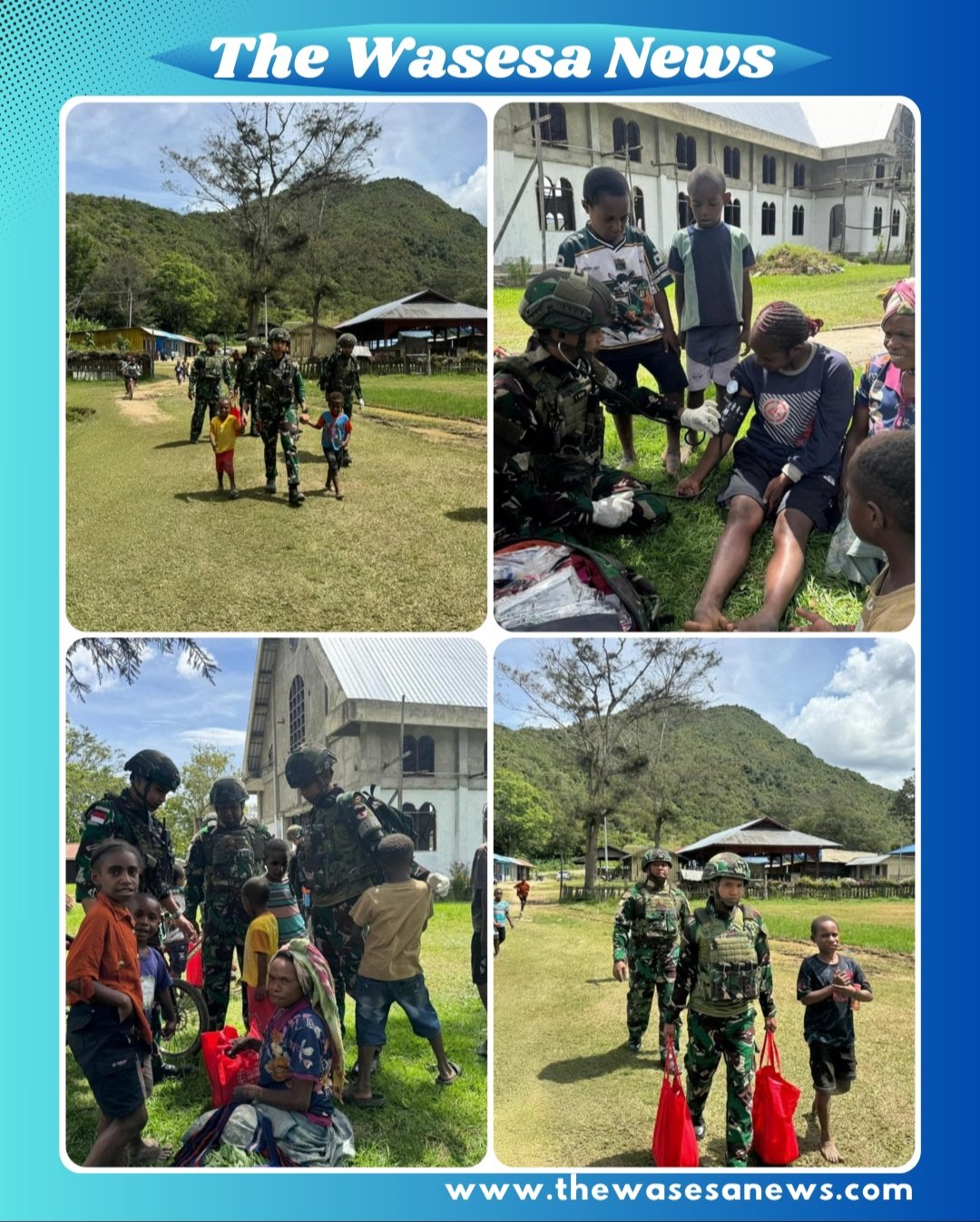 Prajurit Satgas Yonif 521/DY sedang membagikan paket sembako kepada warga Distrik Bolakme, Kabupaten Jayawijaya, Papua Pegunungan dalam kegiatan bakti sosial.