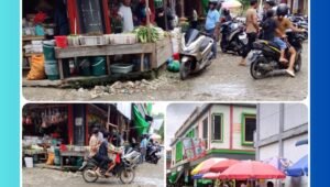 Suasana Pasar Teratai Bengkayang jelang hari raya dengan berbagai komoditas sembako yang mengalami kenaikan harga