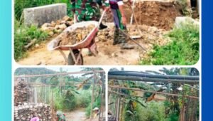 Proses rehabilitasi jembatan plant beton oleh Koramil 0811/18 Parengan bersama masyarakat di Desa Dagangan Parengan Tuban.