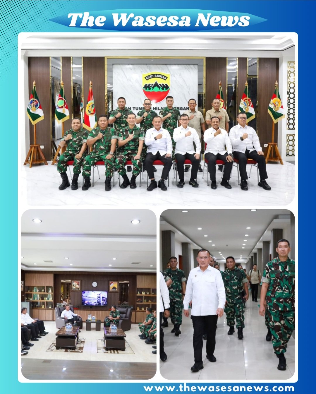 Wakil Menteri Koordinator Politik dan Keamanan Lodewijk Freidrich Paulus (kiri) bersama Pangdam I/Bukit Barisan Hendy Antariksa (kanan) dalam audiensi di Ruang Kerja Pangdam I/Bukit Barisan, Medan, 24 Februari 2026