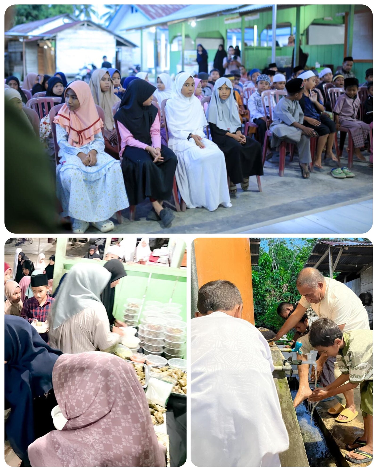 wakil buoatu bersama santri-santri mengambil wudhu untuk sholat berjamaah