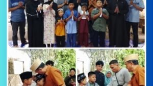 Anak-anak yatim piatu menerima paket santunan dari Direktur Utama PT Fastco Adidaya Sentosa, Purwanto & Manajemen Fastco Parking dalam acara peringatan Nuzulul Qur’an 1447 H