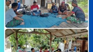 Prajurit TMMD dan warga Desa Wonosari dalam kegiatan Komunikasi Sosial setelah bekerja membangun infrastruktur RTLH dan fasilitas desa, Minggu (8/3/2026).