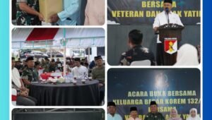 Brigjen TNI Deni Gunawan, S.E. sedang menyerahkan santunan kepada perwakilan veteran dalam acara buka puasa bersama Korem 132/Tadulako di Palu, 6 Maret 2026.