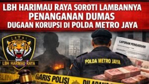 Perwakilan LBH Harimau Raya Dewan Pimpinan Pusat saat menyampaikan keprihatinan atas lambannya penanganan laporan dugaan kekayaan tidak wajar dan KTP ganda mantan pemeriksa pajak MRD di Jakarta. Laporan dengan nomor 007/LKPK/DKI/DUMAS.POLDA/XII/2025 telah diterima Polda Metro Jaya sejak 9 Desember 2025.