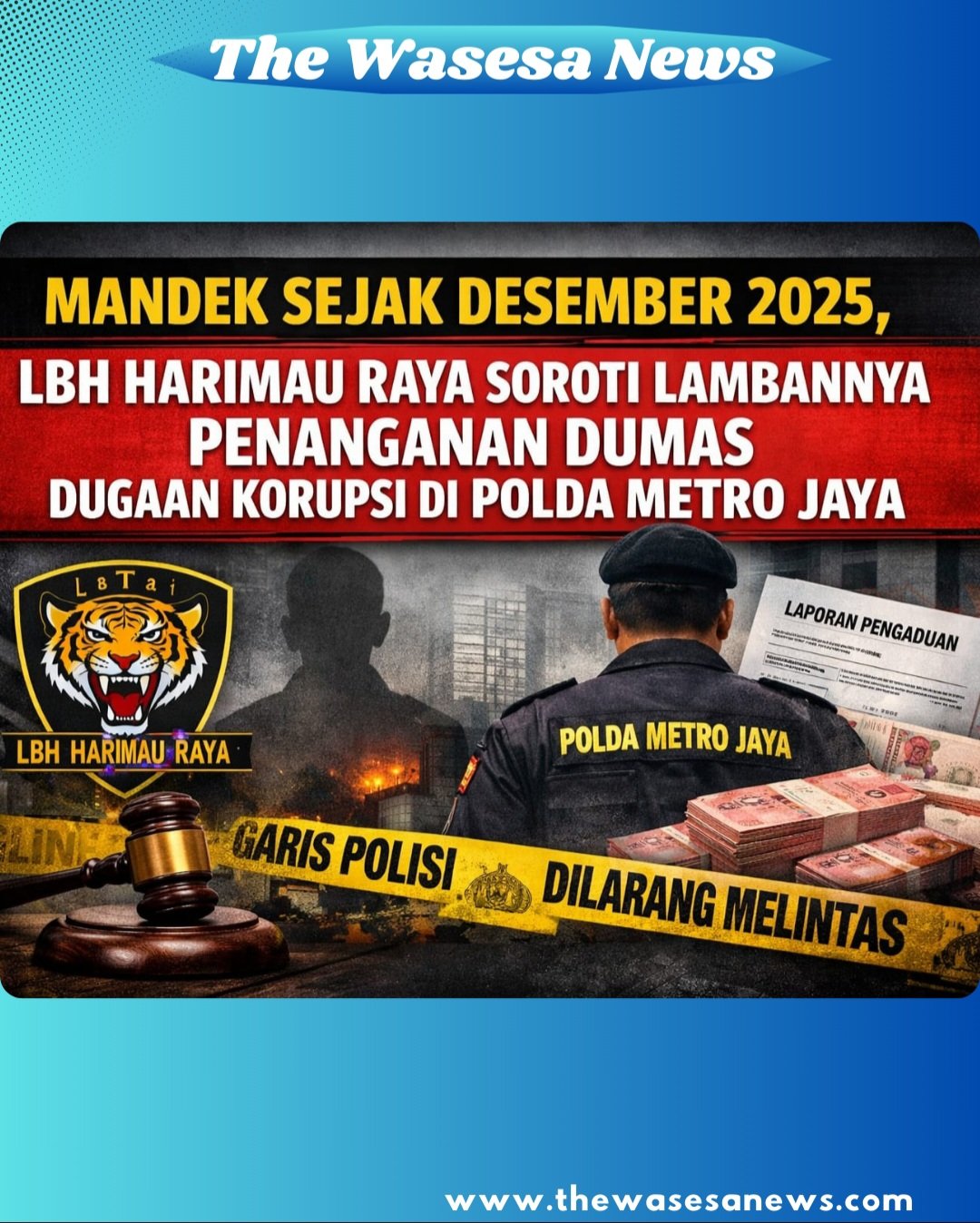Perwakilan LBH Harimau Raya Dewan Pimpinan Pusat saat menyampaikan keprihatinan atas lambannya penanganan laporan dugaan kekayaan tidak wajar dan KTP ganda mantan pemeriksa pajak MRD di Jakarta. Laporan dengan nomor 007/LKPK/DKI/DUMAS.POLDA/XII/2025 telah diterima Polda Metro Jaya sejak 9 Desember 2025.