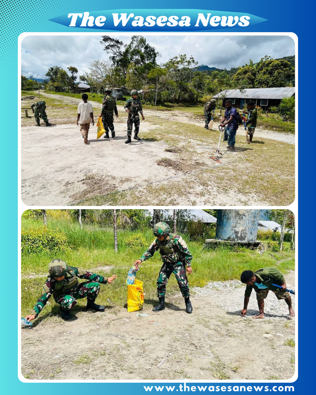 Prajurit Satgas Yonif 521/DY Perbaiki Fasilitas Olahraga bersama warga di Distrik Apalapsili Papua