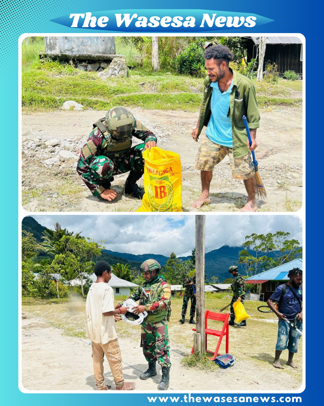 Satgas Yonif 521/DY Perbaiki Fasilitas Olahraga di Distrik Apalapsili Yalimo