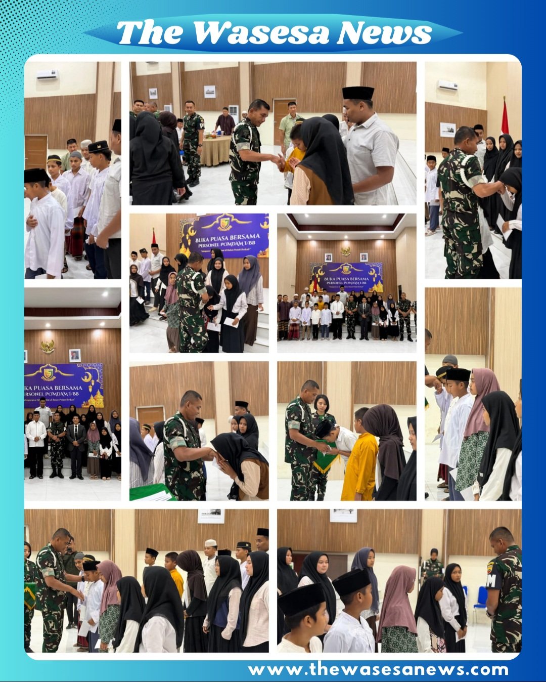 "Danpomdam I/BB Kolonel Cpm Henri S.P Simanjuntak S.H M.Hum berbincang dengan anak-anak Panti Asuhan Al-Washliyah saat acara buka puasa bersama"