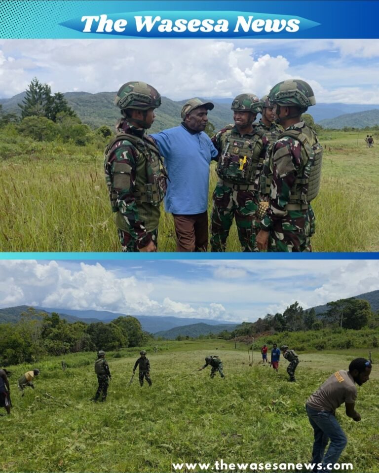 Aksi nyata Satgas Yonif 521/DY bersihkan bandara Eragayam. - thewasesanews.com