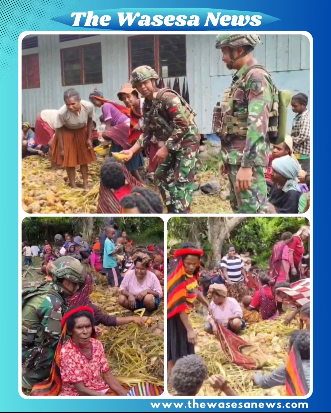 Prajurit Satgas Yonif 521/DY bersama masyarakat Distrik Kurima melakukan ritual adat bakar batu, bentuk kebersamaan dan penghormatan TNI terhadap budaya lokal Papua Pegunungan