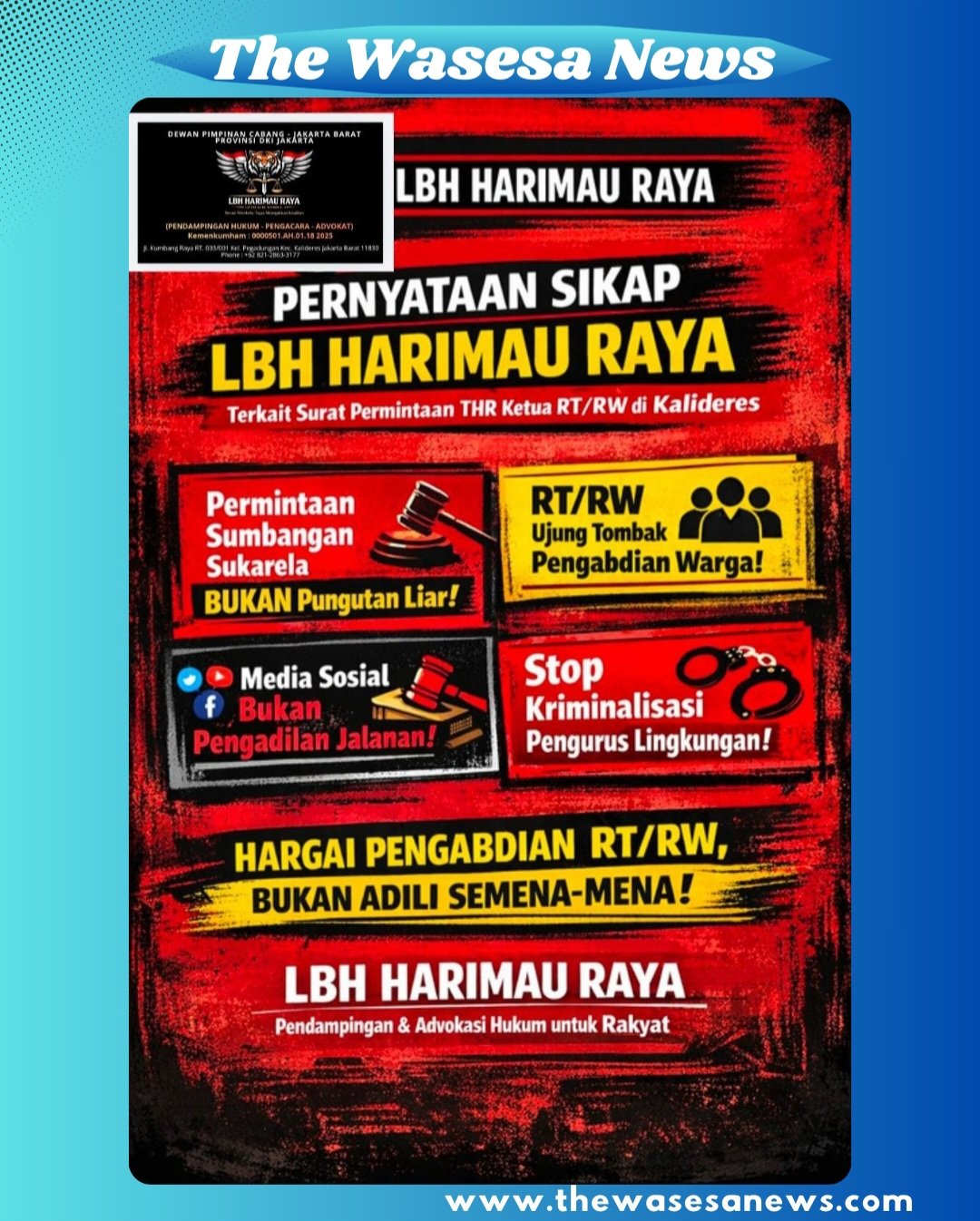 Logo LBH Harimau Raya Pernyataan Sikap Kasus THR Kalideres - thewasesanews.com