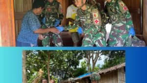 Kolase foto Satgas Yonif 521/DY periksa kesehatan warga Muaranawa Papua secara gratis - thewasesanews.com