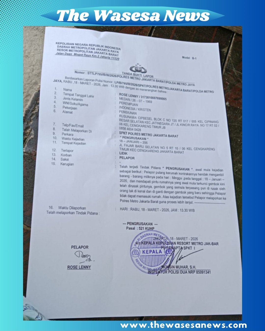 DPP Gakorpan kawal kasus jurnalis senior Bunda Roslenny. - thewasesanews.com