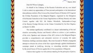Duta Besar Rusia Sergei Tolchenov kirim surat ucapan terima kasih untuk PPWI. - thewasesanews.com
