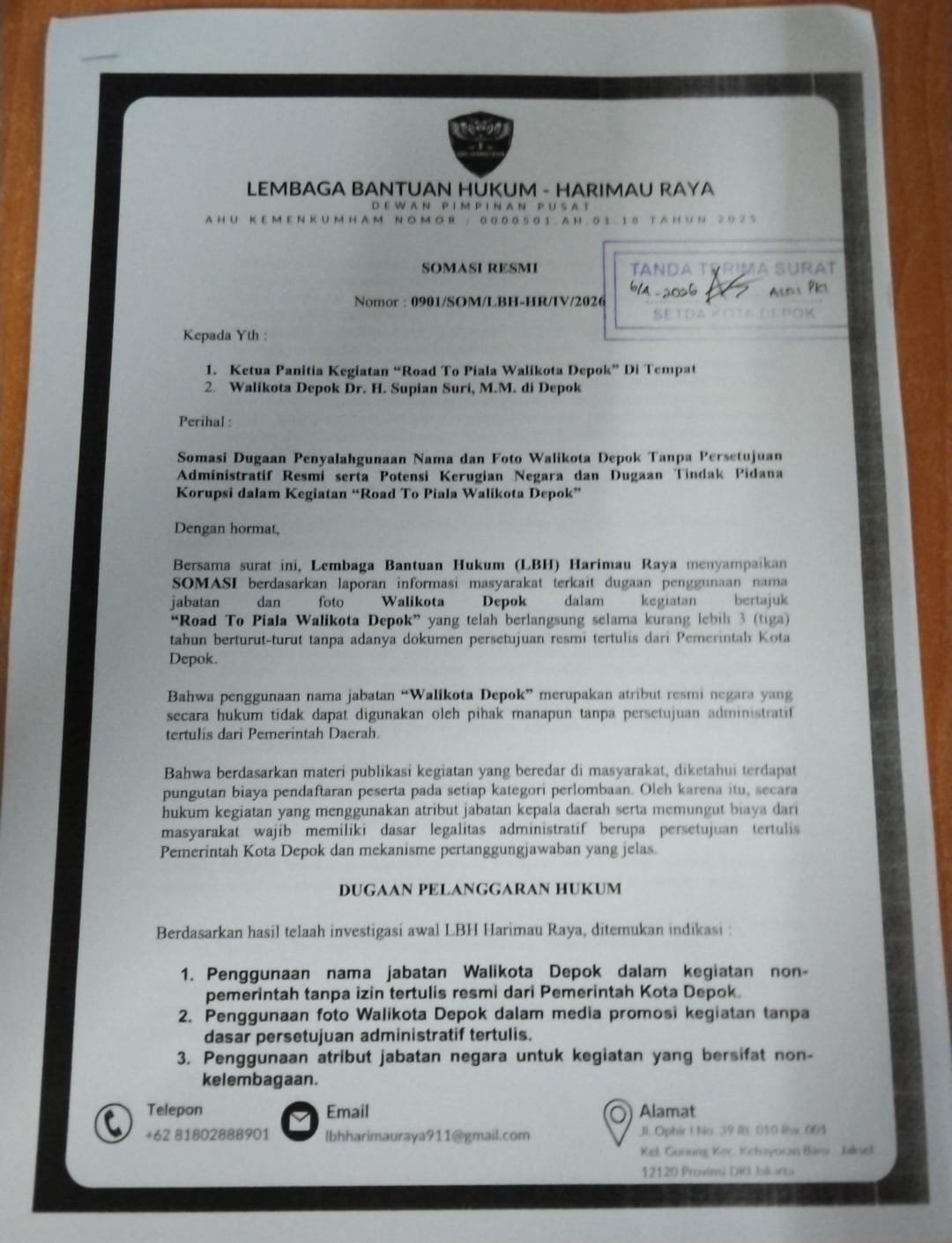 Surat Somasi Terbuka Kepada Walikota Depok. - Thewasesanews.com