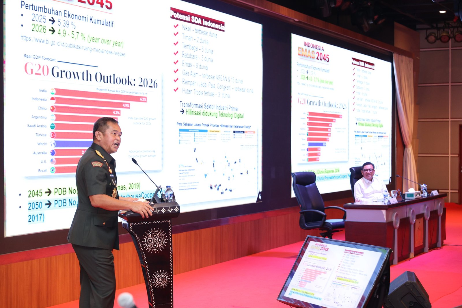 Potret Kasad Jenderal TNI Maruli Simanjuntak, M.Sc., saat berdiri di podium memberikan pembekalan strategis kepada peserta P3N Angkatan XXVII dan P4N Angkatan LXIX di Gedung Panca Gatra Lemhannas RI. - thewasesanews.com
