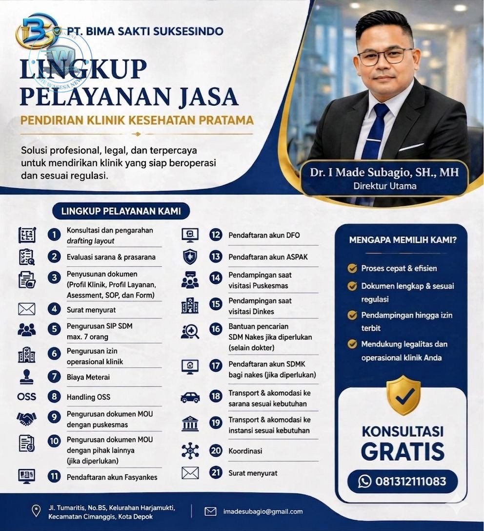 Direktur Utama PT Bima Sakti Suksesindo Dr. I Made Subagio, SH., MH saat memberikan layanan konsultasi pendirian Klinik Kesehatan Pratama. - thewasesanews.com