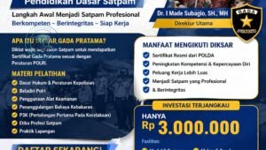 Brosur Pendidikan Dasar Gada Pratama Satpam Profesional PT Bima Sakti Suksesindo di Depok dengan foto Direktur Utama Made Subagio. - thewasesanews.com