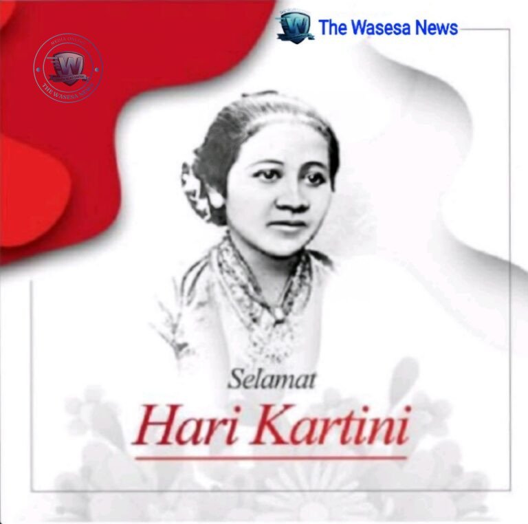 Poster ucapan Selamat Hari Kartini 21 April 2026 dari Redaksi The Wasesa News dengan latar belakang foto Raden Ajeng Kartini. - thewasesanews.com