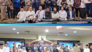 Jajaran pengurus PWOIN Kota Depok bersama Ketua Umum DPP Harun saat acara santunan anak yatim dan halalbihalal di Aula Perpustakaan Depok. - thewasesanews.com