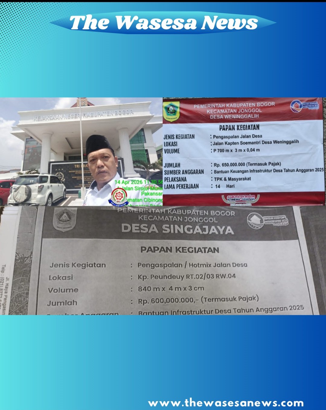 Ketua LSM-KCBI PC Bogor saat menyerahkan dokumen laporan dugaan korupsi proyek desa Jonggol ke Kejaksaan Negeri Kabupaten Bogor. - thewasesanews.com