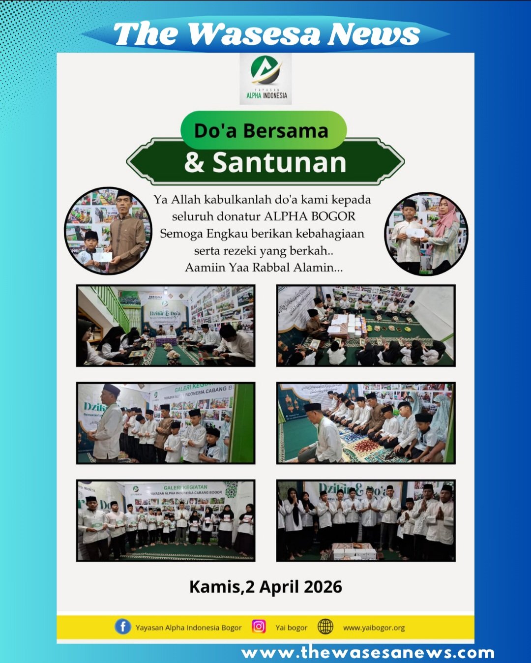 Suasana khidmat doa bersama anak-anak yatim dan pengurus Yayasan Alpha Indonesia dalam balutan kasih sayang asma Allah. - thewasesanews.com