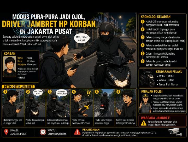 Modus Ojol Gadungan Jambret HP Anak Jurnalis di Jakarta Pusat. - thewasesanews.com