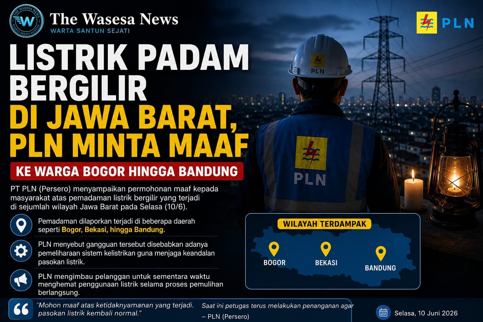 PLN Minta Maaf Atas Pemadaman Listrik Bergilir di Jawa Barat. - thewasesanews.com