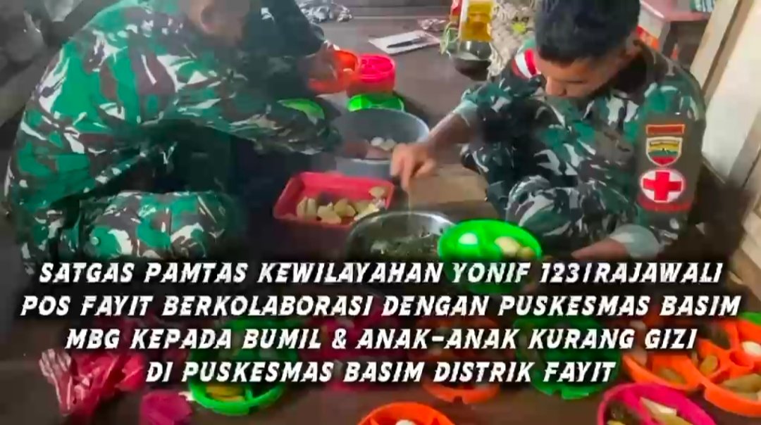 Satgas Yonif 123/Rajawali Bagikan Makanan Bergizi di Kampung Basim. - thewasesanews.com