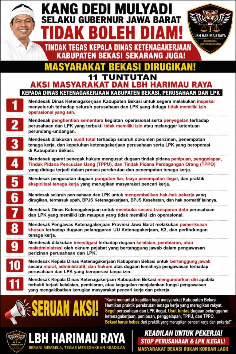 LBH Harimau Raya Layangkan Sebelas Tuntutan ke Disnaker Bekasi. - thewasesanews.com