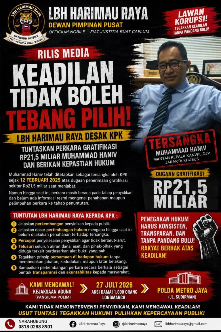 LBH Harimau Raya Desak KPK Kasus Gratifikasi Muhammad Haniv. - thewasesanees.com