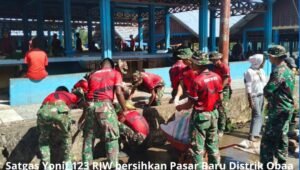 Satgas Yonif 123 RJW Bersihkan Pasar Baru Distrik Obaa. - thewasesanews.com