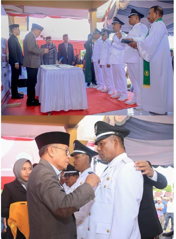 bupati halmahera tengah lantik kepala desa di ruang terbuka. - thewasesanews.com
