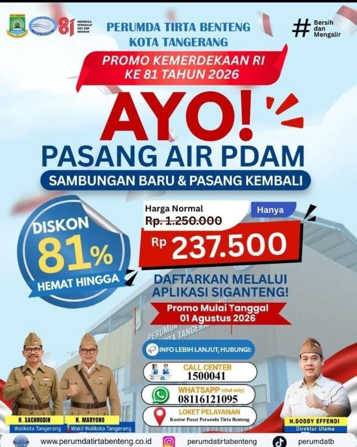 perumda tirta benteng diskon 81 persen biaya pasang air pdam. - thewasesanews.com