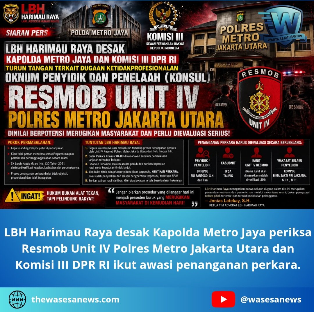 lbh harimau raya desak kapolda metro jaya periksa resmob. - thewasesanews.com