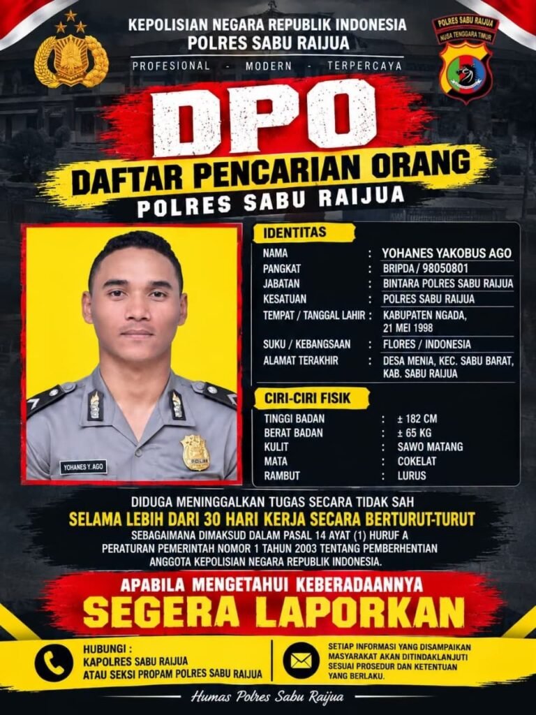 Polres Sabu Raijua Terbitkan DPO Bripda Yohanes Yakobus Ago. - thewasesanews.com