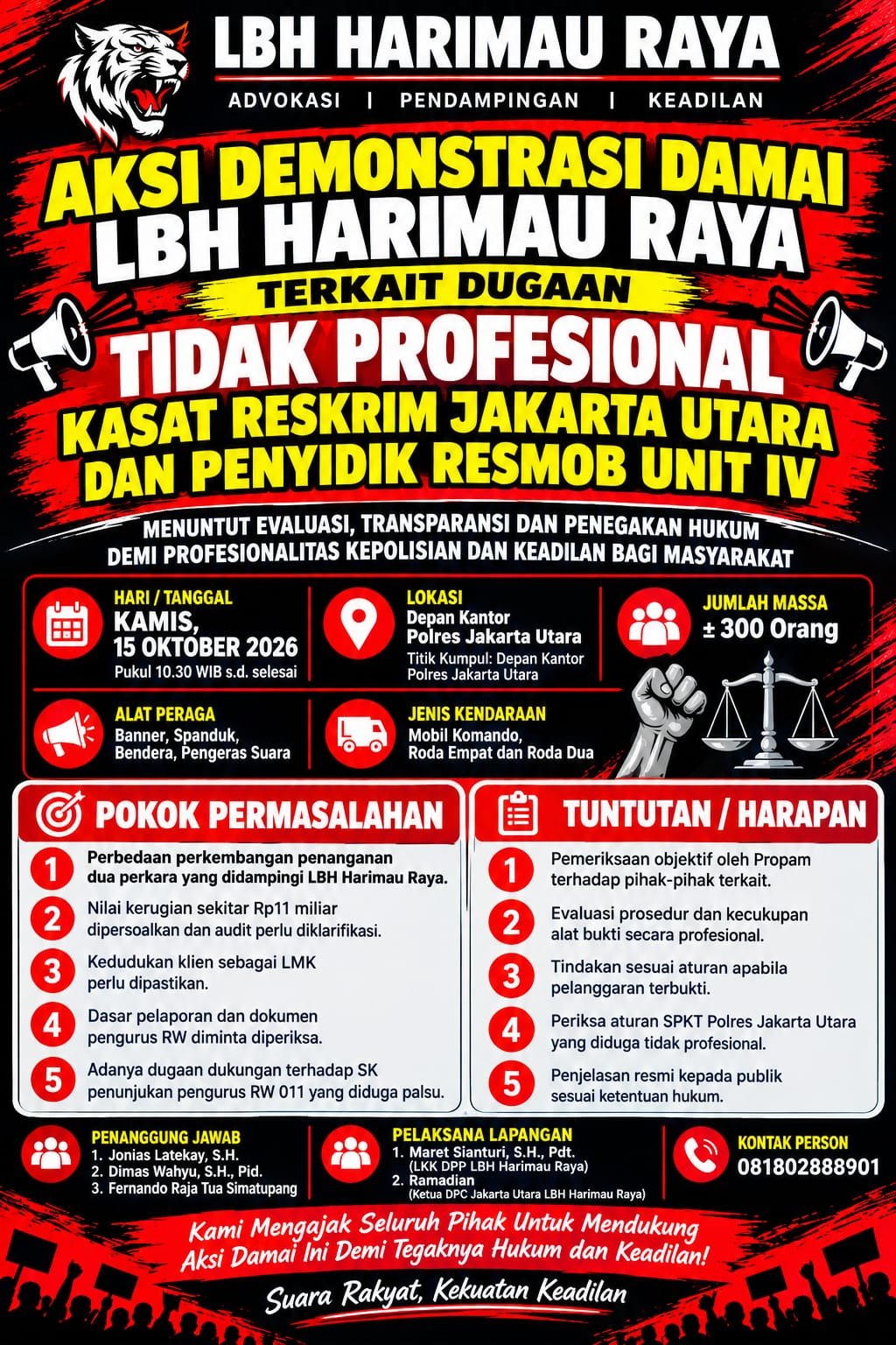 LBH Harimau Raya Akan Gelar Aksi Damai di Polres Jakarta Utara. - thewasesanews.com