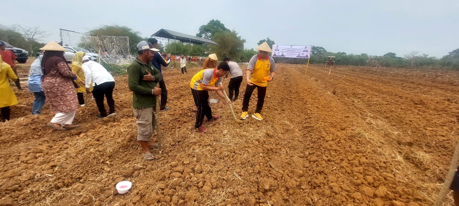 Kegiatan penanaman jagung Polsek Pasar Kemis bersama kelompok tani di Kecamatan Sindang Jaya, Kabupaten Tangerang.
