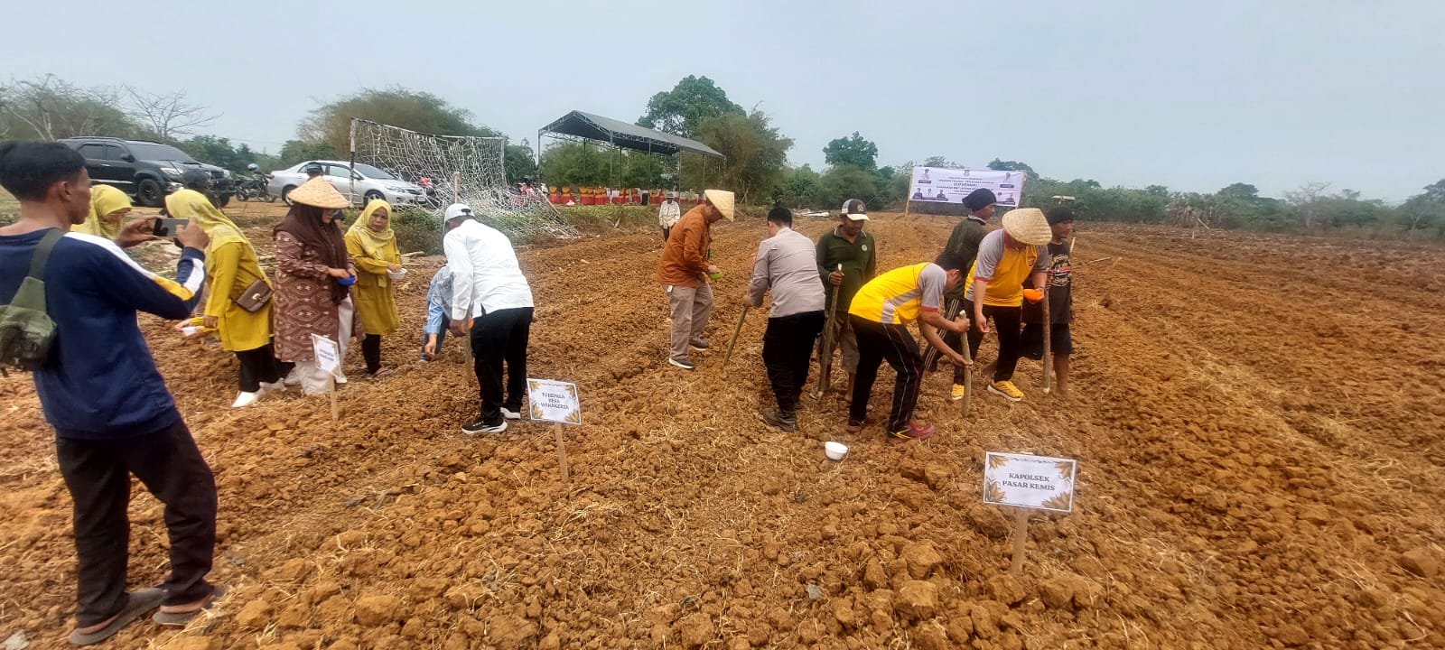 Sinergi Polsek Pasar Kemis bersama TNI dan pemerintah desa dalam program ketahanan pangan melalui penanaman jagung.